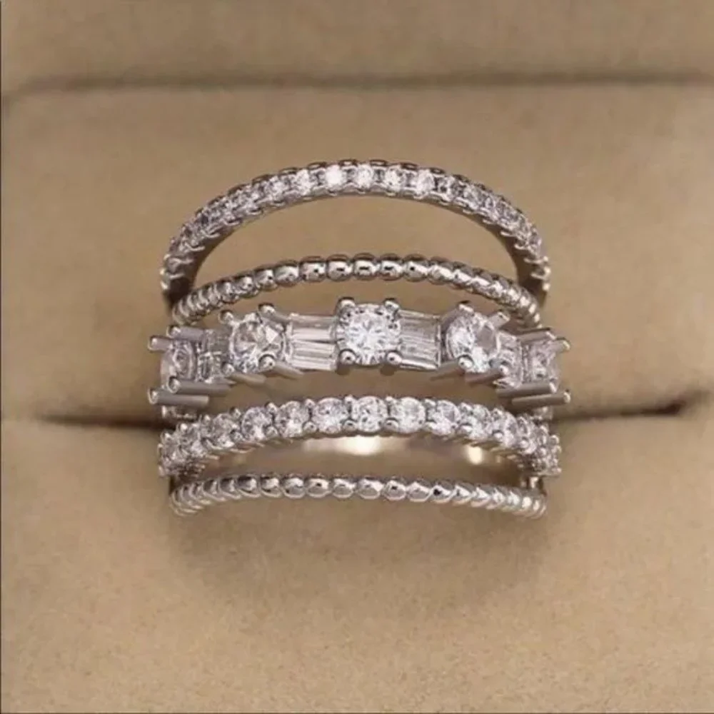 MULTI BAND 925 STERLING SILVER DIAMOND RING, CUTE RING, SHINY RING. - Picture 2 of 5